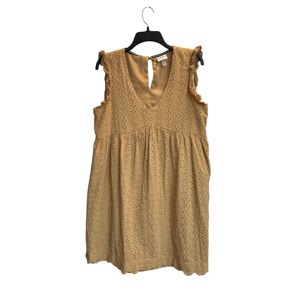 Knox Rose Mustard Yellow Eyelet Mini Dress Sleeveless Ruffle V-Neck Boho Medium